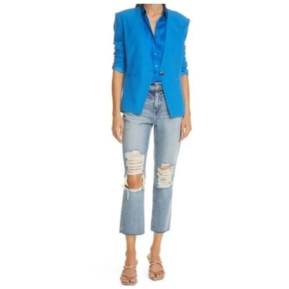 L'AGENCE Elleta collarless blazer Daphne blue size 2 NWT satin crepe - Picture 9 of 11
